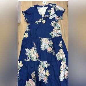 Blue and White Ruffled Tiered Sundress with Flutter Sleeves